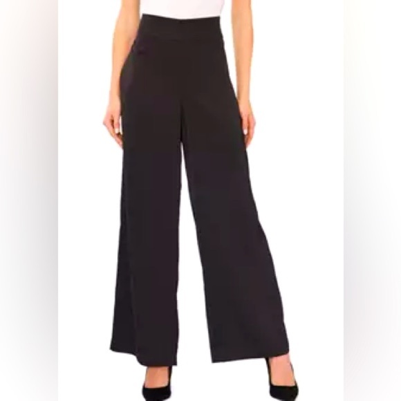 NWT - CeCe Women's Pleated Wide-Leg Pants High rise Pleated Black size 8 MSRP 89 - Picture 1 of 4
